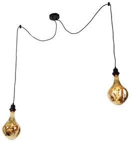 Candeeiro de suspensão preto 2-luzes incl. LED espelho dourado regulável - Cava Moderno