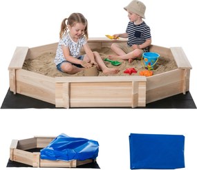 Outsunny Caixa de Areia de Madeira para Crianças Caixa de Areia Infantil Cobertura de Poliéster 139,5x139,5x21,5 cm Madeira e Azul | Aosom Portugal