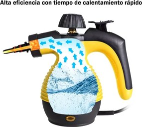 Máquina de limpeza a vapor portátil sem químicos com 9 acessórios e design seguro para casa, carro e pátio 350 ml Amarelo