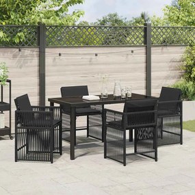 Conjunto de Jantar para Jardim com 5 Peças e Almofadas Preto Poli Ratt