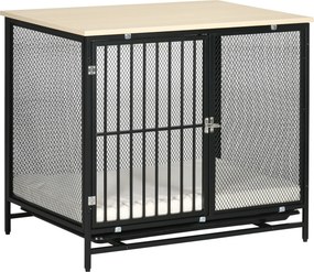PawHut Gaiola para cães, Caixa para cães, almofada resistente à água, bandeja de fundo removível, com trava, Preto, 80 x 55 x 71 cm | Aosom Portugal
