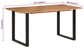 Mesa de jantar 154x80x76 cm madeira de acácia maciça