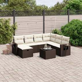 8 pcs conjunto sofás de jardim c/ almofadões vime PE castanho