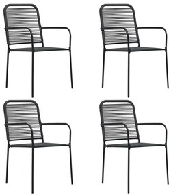 Cadeiras de jardim 4 pcs corda de algodão e aço preto