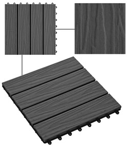 Ladrilho pavimento relevo profundo 11 pcs WPC 1m² preto