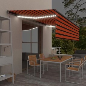 Toldo retrátil manual com estore e LED 5x3 m laranja e castanho