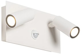 Candeeiro de parede exterior branco com LED sensor de movimento 2 luzes - Simon Moderno