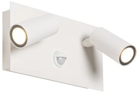 Candeeiro de parede exterior branco incl. Sensor de movimento LED de 2 luzes - Simon Moderno