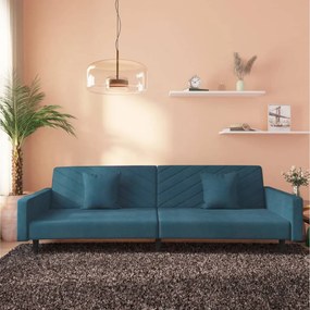 337627 vidaXL Sofá-cama 2 lugares com duas almofadas veludo azul