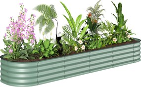 Floreira elevada de jardim em aço 240 x 62 x 30 cm, modular, para legumes, plantas e flores verde