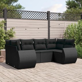 vidaXL 6 pcs conjunto sofás de jardim c/ almofadões vime PE preto