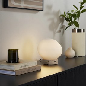 Candeeiro de Mesa Japandi Bege com Vidro Opalino - Sally