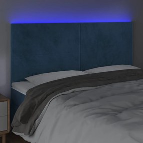 Cabeceira cama c/ luzes LED veludo 160x5x118/128cm azul-escuro