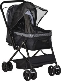 Carrinho dobrável para cães e animais de estimação, com 4 rodas em EVA, guiador ajustável e cesto, 76,5 x 52 x 95 cm preto