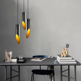 Candeeiro de Teto Kesik – Preto e Dourado – Diâmetro 33 cm, Altura 135