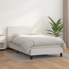 Cama com molas/colchão 90x200 cm couro artificial branco