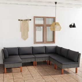 vidaXL 7 pcs conjunto lounge de jardim c/ almofadões vime PE cinzento