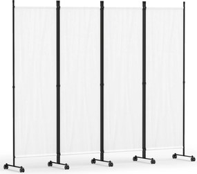 Biombo  Separador de Espaço Dobrável de 4 Painéis, 221 x 35,5 x 173 cm, Rodas Bloqueáveis, Branco