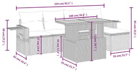 6 pcs conjunto sofás de jardim c/ almofadões vime PE preto