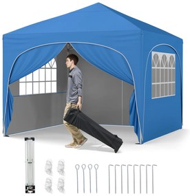 Tenda Gazebo Dobrável com 4 Paredes Removíveis 3x3m, Abrigo de Praia Dobrável Preto