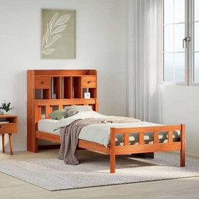 Cama com estante sem colchão 75x190cm pinho maciço castanho-mel
