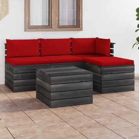 5 pcs conjunto lounge de paletes + almofadões madeira de pinho