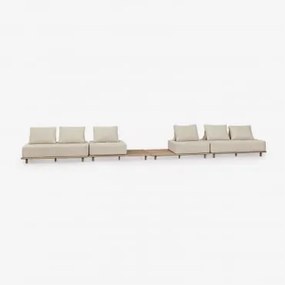 Conjunto De Sofá Modular Portet De Jardim Com 4 Peças E Mesa Lateral Em Acácia Gardénia Branco - Sklum