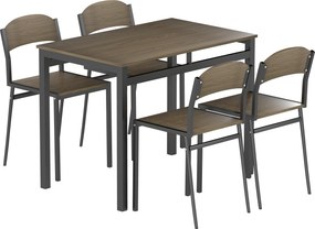 HOMCOM Conjunto de Mesa e Cadeiras de Refeição Mesa de Cozinha Retangular com 4 Cadeiras Estilo Moderno Castanho Escuro e Preto | Aosom Portugal