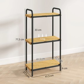 Estante de Casa de Banho de Bambu de 3 Níveis Estante de Armazenamento com 3 Prateleiras Ripas e Estrutura de Aço 41,5x21,5x77,5 cm Madeira e Preto