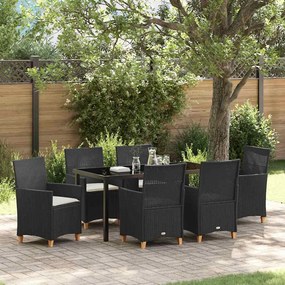 vidaXL Conjunto de Jantar de Jardim com 7 Peças e Almofadas, Rattan Sintético Preto