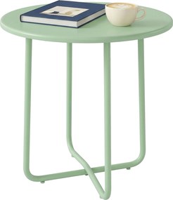 Mesa de centro de jardim com borda enrolada Ø48x51 cm,, base em X com pés ajustáveis em altura, para sala de estar na esplanada, verde