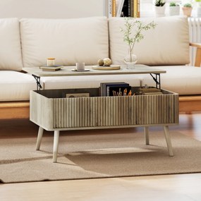 Mesa de Centro Elevatória com Compartimentos Ocultos de Armazenamento e Pés de Pinho 91x56x43 cm cor Carvalho