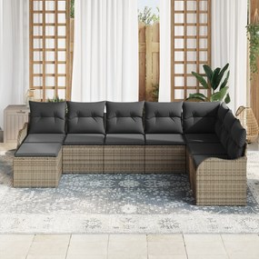 Conjunto de Sofá de Jardim vidaXL com 8 Peças e Almofadas Cinza Vime P