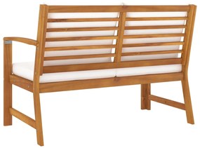 Banco de jardim 114,5 cm com almofadão cor creme acácia maciça