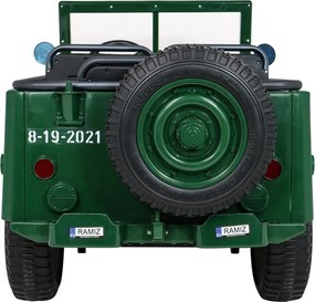 Jipe elétrico para Crianças 3 Lugares Retro Military 24V 4x4 Rodas Espuma EVA, assento couro ecológico Verde