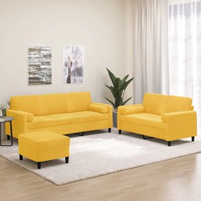 vidaXL 3 pcs conjunto sofás c/ almofadas/almofadões veludo amarelo