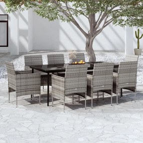 vidaXL 9 pcs conjunto de jantar para jardim c/ almofadões cinza/preto