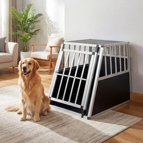 Caixa de transporte para cães em alumínio, com porta e fechadura 91 x 65 x 69,5 cm