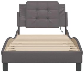 Estrutura de cama com luzes LED 90x200cm couro artificial cinza