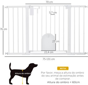 Barreira de Segurança de Animais de Estimação para Escadas e Portas com Aberturas de 75-131 cm com 3 Extensões Branco