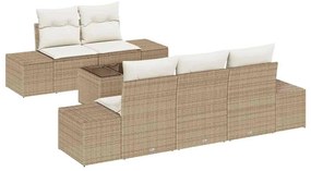 Conjunto de Sofá de 6 Peças com Almofadas Beje em Rattan Sintético