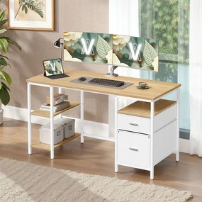 Secretária com 3 prateleiras e 2 gavetas 140 x 60 x 76 cm em cor de carvalho natural-branco