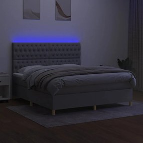 Cama box spring c/ colchão e LED 180x200 cm tecido cinza-claro