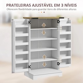 Armário de Cozinha com 2 Portas e 16 Prateleiras Despensa Rústica com Prateleiras Ajustáveis 60x40x104 cm Creme