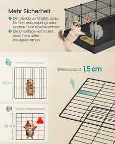 Gaoila para pequenos animais com base e porta dupla 123 x 63 x 41,5 cm (RELVA E ACESSORIOS NÃO INCLUIDOS) para roedores Preto