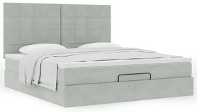 Estrutura cama otomana colchões 180x200cm veludo cinzento claro