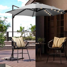 Guarda-sol jardim Ø 300 cm com luzes LED solares UPF 50+ rotativo 360º com base cruzada (SEM PESOS) Cinzento