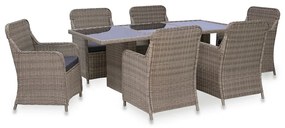 vidaXL 7 pcs conjunto de jantar para exterior vime PE castanho