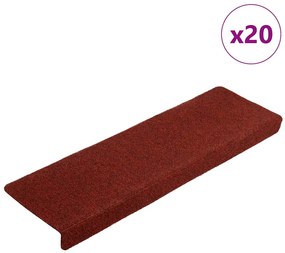 vidaXL Tapetes de escada autoadesivos 20 peças 65x21x4 cm vermelho bordô com borda retangular