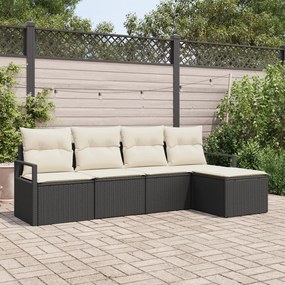 Conjunto de Sofá de Jardim de 5 Peças com Almofadas Preto Polirattan